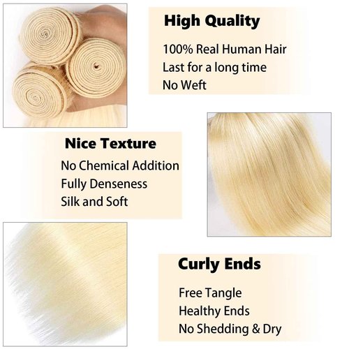Fabimiya 14 16 18 Inch Bundles Human Hair Blonde 613# Straight Wave Human Hair Bundles Unprocessed Soft Sewn In Hair with Double Weft for Black Women