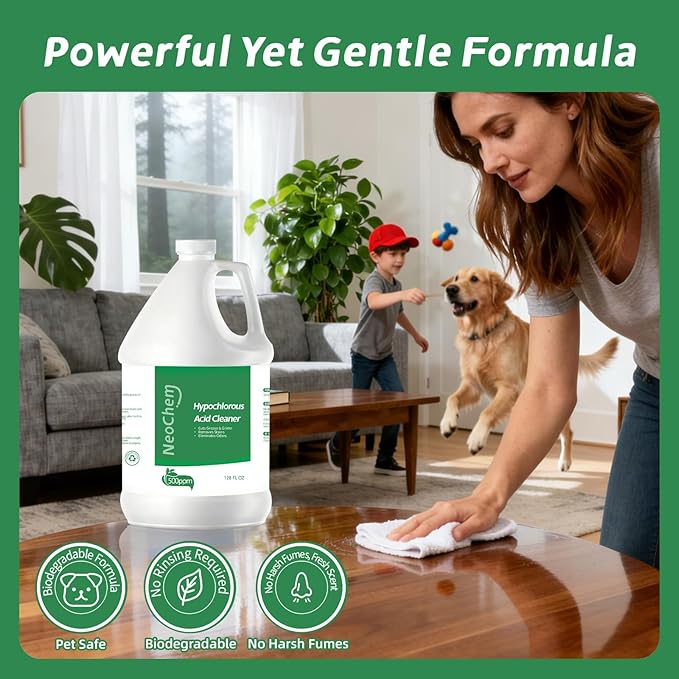 Hypochlorous Acid Cleaner, 500ppm Hypochlorous Acid,Cuts Grease, Removes Stains, Eliminates Odors - No Rinse, No Harsh Fumes, Biodegradable