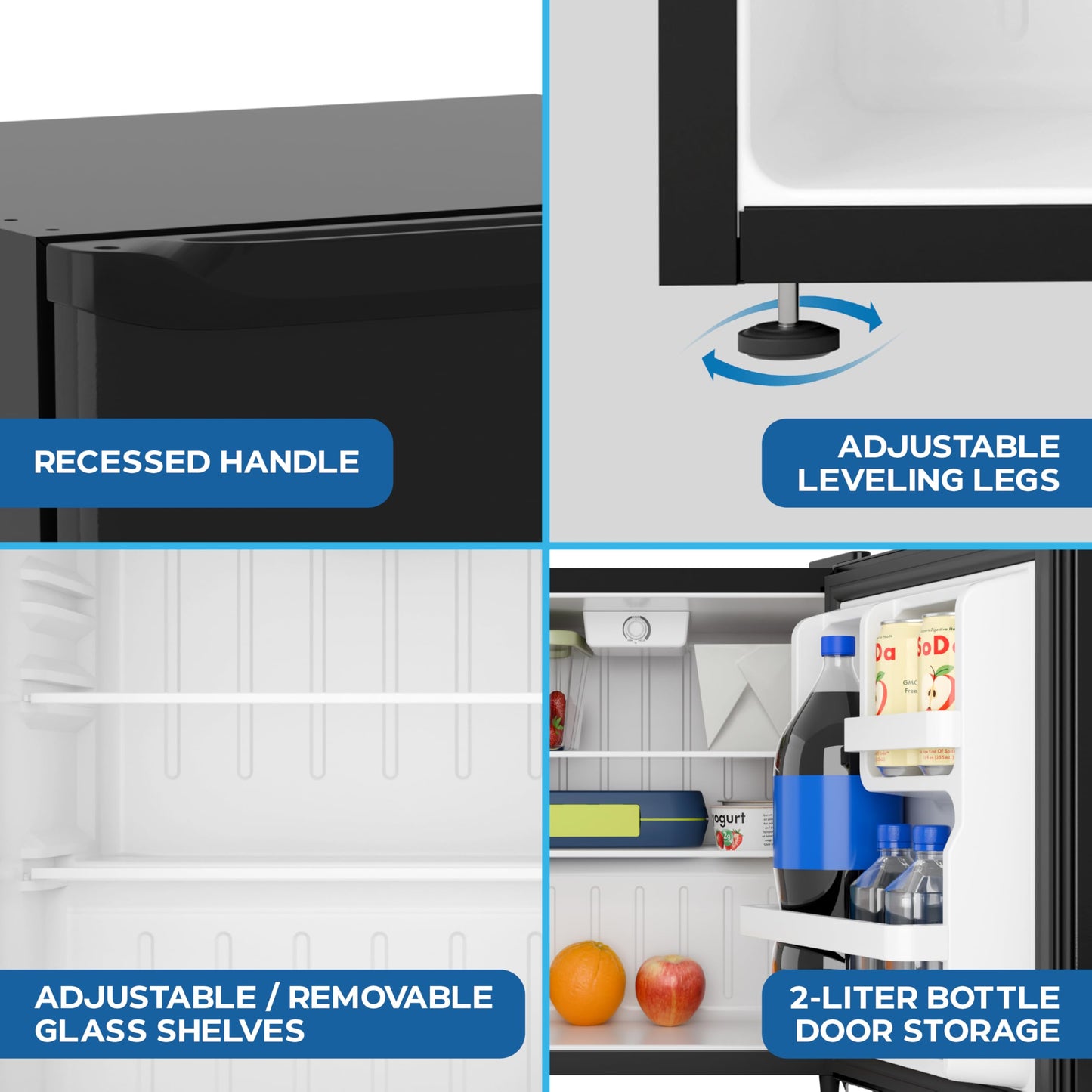 Avanti Mini Fridge 1.6 Cu. Ft. Compact Refrigerator for Dorm, Office & Bedroom, Chiller Compartment, Glass Shelf, Reversible Door with Automatic Defrost, ENERGY STAR, Black