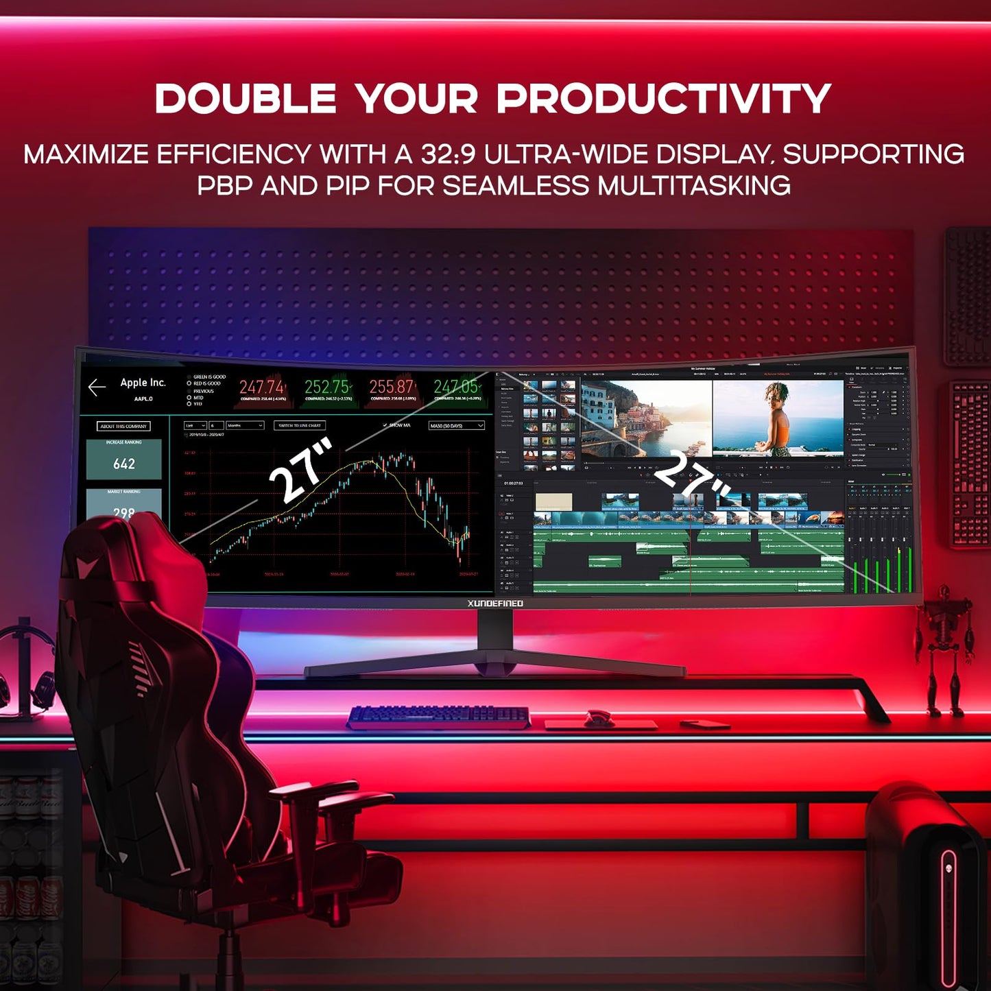 49 inch Curved Monitor with Remote, 165Hz WDQHD(5120 x 1440p) 5K Ultrawide Gaming Monitor R1500, HDR400, 3000:1 Contrast, sRGB 100%, USB-C, FreeSync, PIP/PBP, Built-in Speaker, HDMI 2.1 & DP 1.4