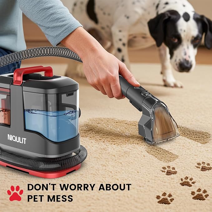 Portable Carpet & Upholstery Cleaner Machine - 15Kpa Deep Cleaning for Area Rugs, Pets, Couch & Car, Cleaning Machine with Dual Size BrushHead & Self-Cleaning System, Spot Cleaner for Stairs/Furniture