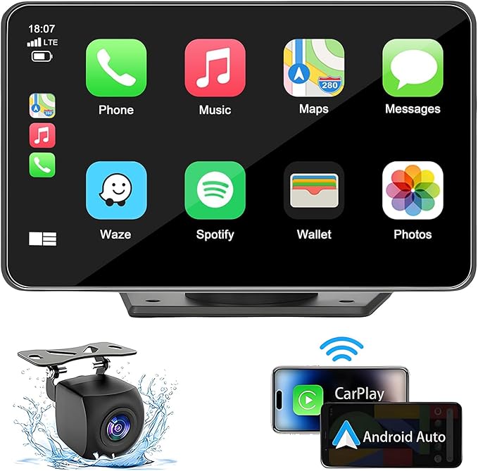 Capapro 7" HD Portable Carplay Wireless Touch Screen Double Din Car Stereo Compatible Apple Carplay and Android Auto with ...
