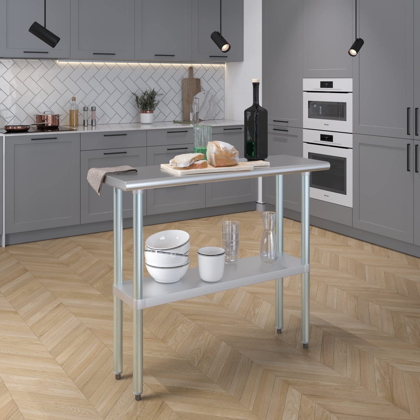 AmGood 14 in. x 48 in. Stainless Steel Work Table | Metal Kitchen Food Prep Table | NSF