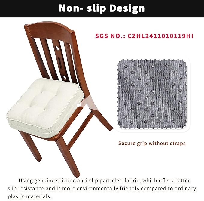 GOFORIT Memory Foam Cushion，Square Seat Cushions for Dining Chairs,Non-Slip Chair Pads with Removable Cover, 16'' x 16'', Off White