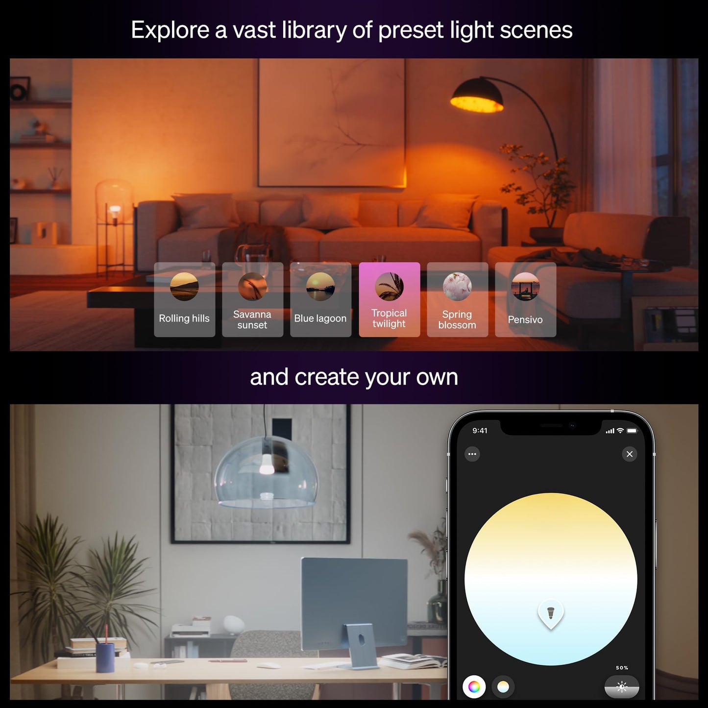 Philips Hue Smart LED A19 Bulb 1-Pack, White & Color Ambiance, E26 Base, 10.5W, Full Spectrum Light 1000K-20000K, 1100 Lumens, Dimmable, Works with Alexa, Google, Apple