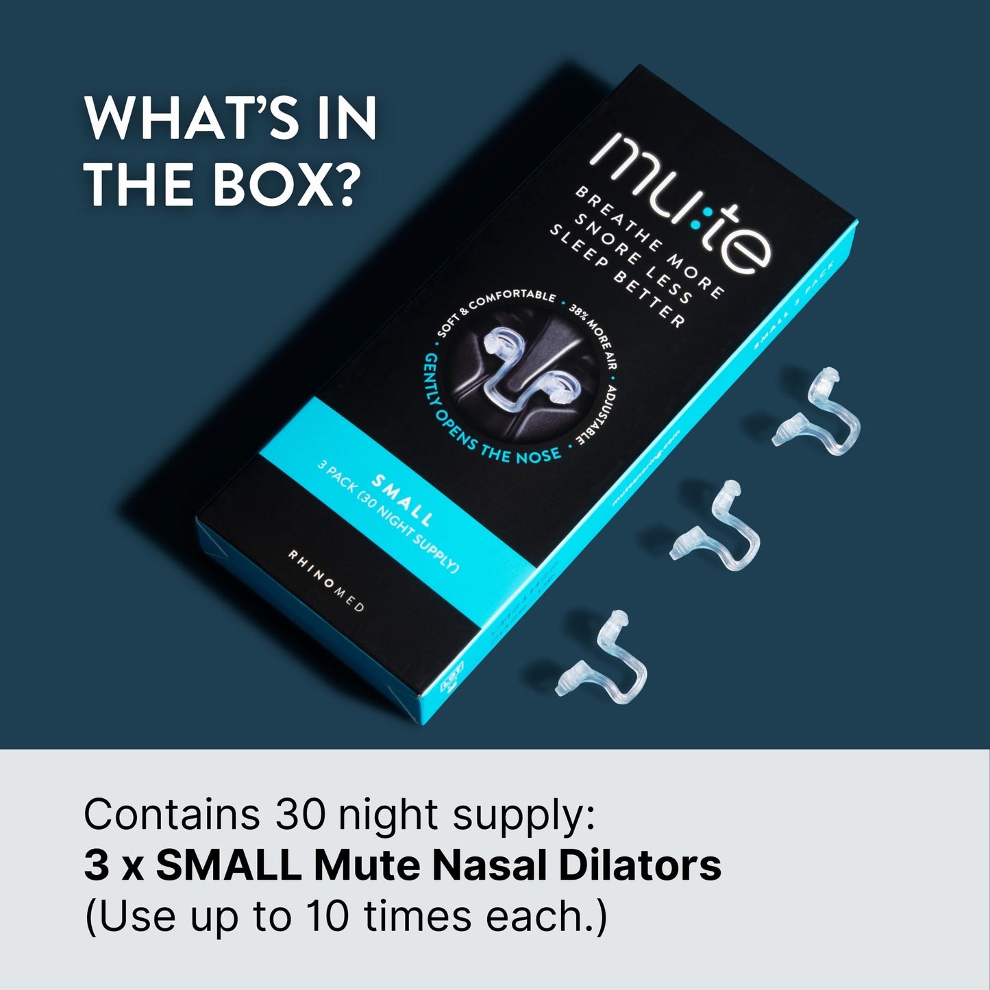 Mute by Rhinomed Nasal Dilator for Snore Reduction | Small 3pk | Increase Airflow | Anti Snoring Devices | Nasal Dilators for Sleeping | Internal Nasal Dilator | Snoring Solution | Transparent
