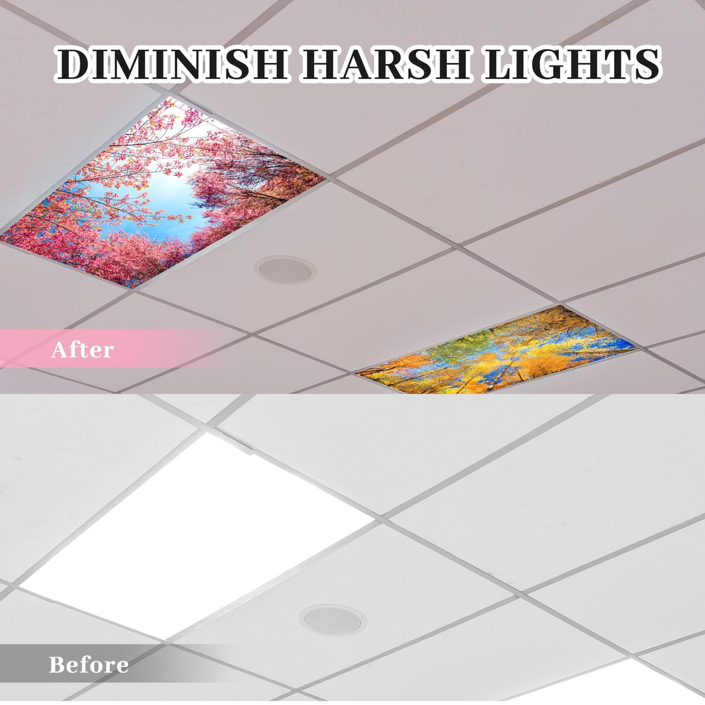 ROCEEI Pack of 4 Fluorescent Light Covers for Ceiling Lights, 4 x 2 Ft, Magnetic Light Covers for Classroom Office Home School Ceiling Decor(Season)