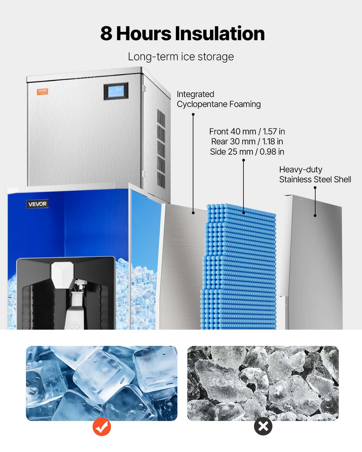 Vevor Commercial Ice Maker, 440 Lbs/Day Ice Maker Machine, 180 Lbs Large Ice Storage Bin With 20 Lbs/Min Automatic Ice Dispensin