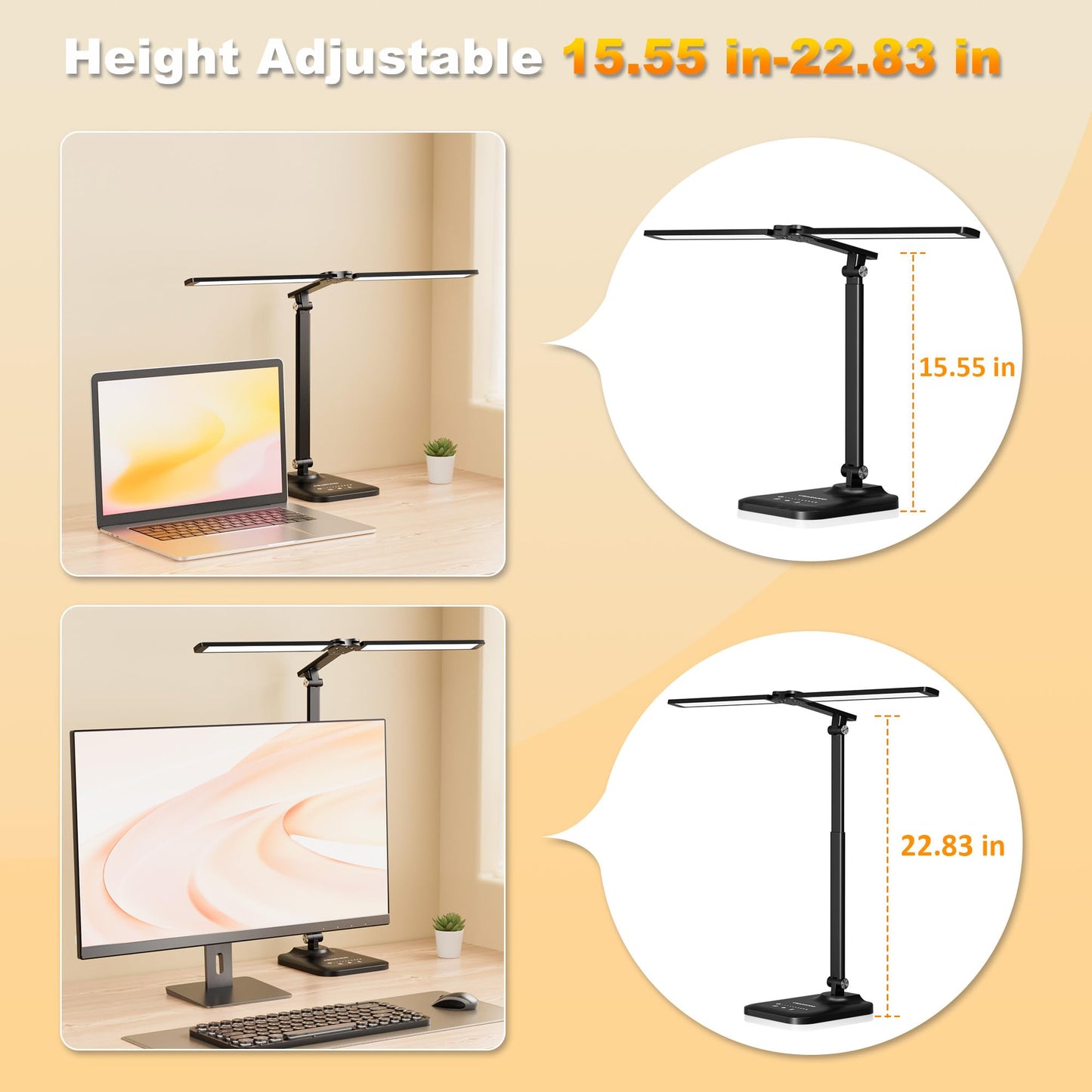CHARYJOD LED Desk Lamp for Office Home, Height Adjustable Architect Desk Light with USB Adapter, Stepless Dimming Table Lamp Light for Reading, Study, Workbench