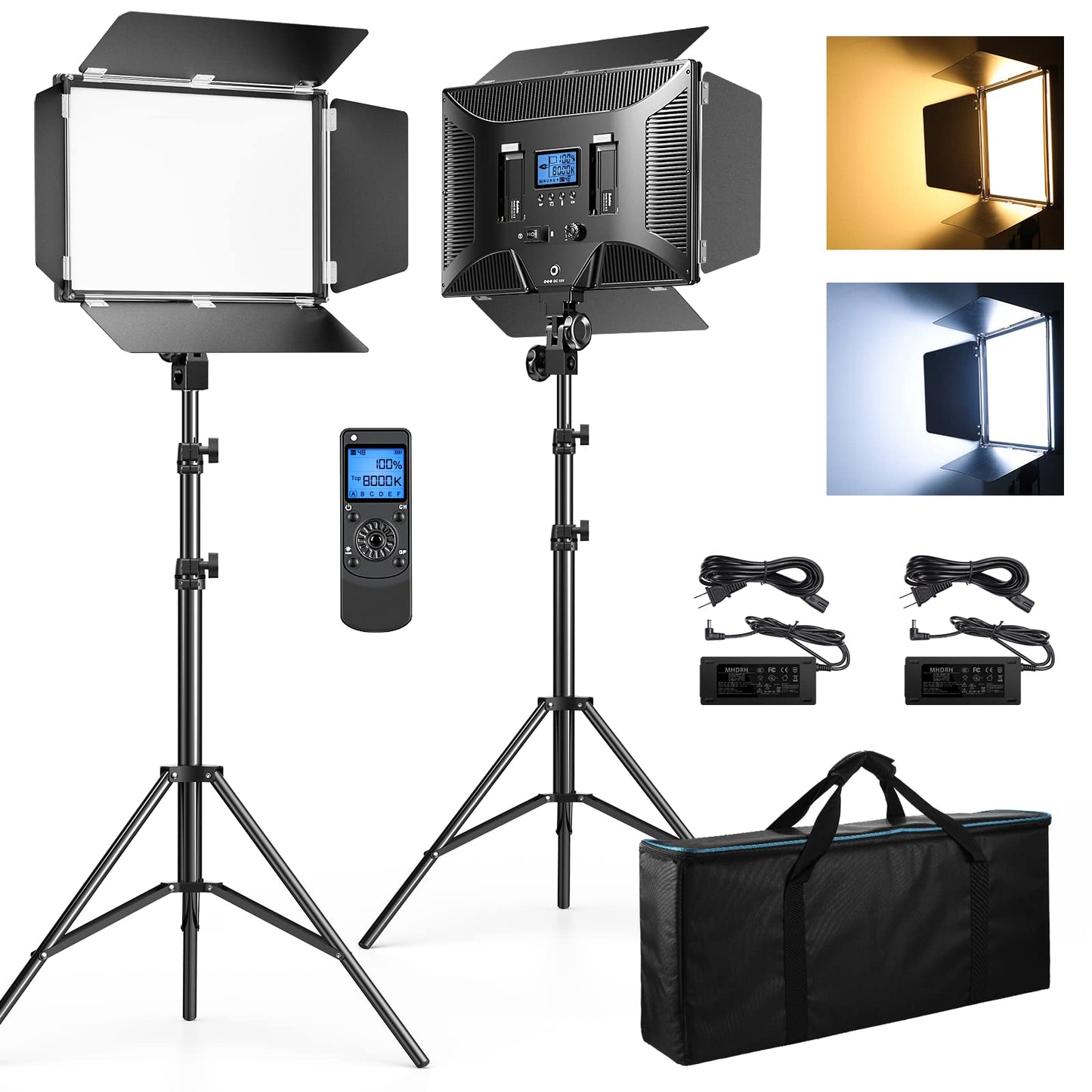 D50 Photography Lighting With Barn Door, 2-Pack 15.4 Led Video Light With Remote, 45W 3000K-8000K Dimmable Bi-Color Panel Light