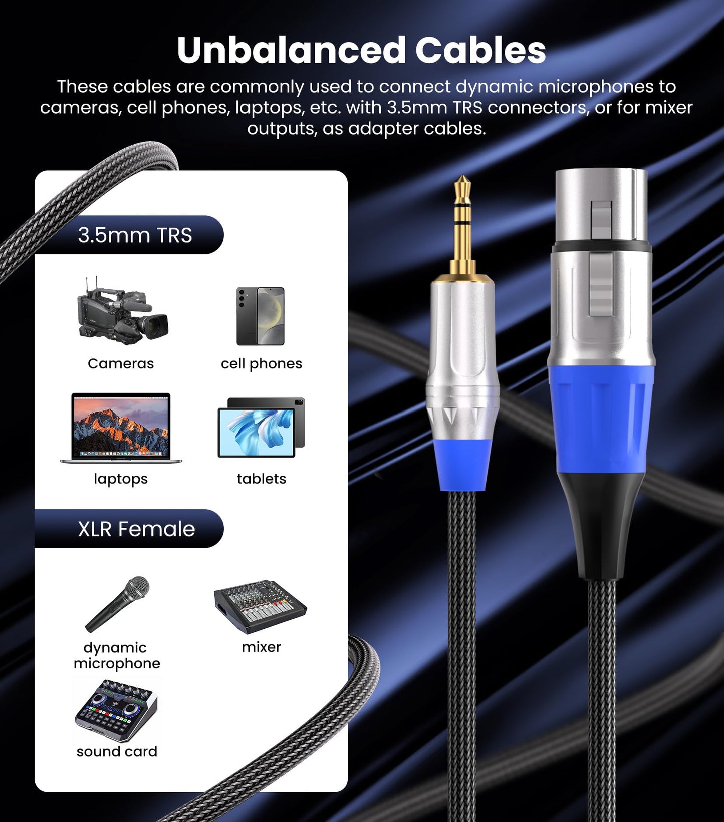 Tisino Xlr To 3.5Mm Microphone Cable - 10 Feet Unblanced Xlr Female To 1/8 Inch Mic Cord For Camcorders, Dslr Cameras, Computer