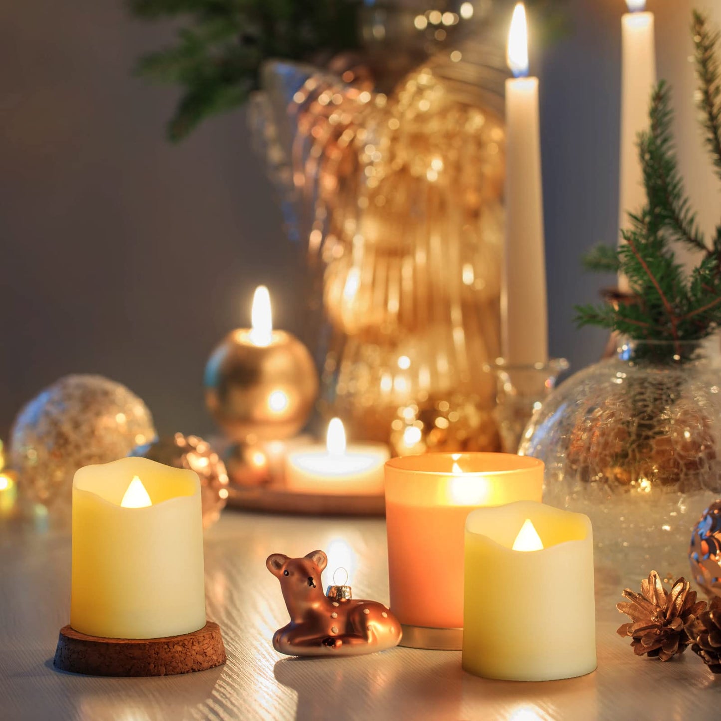 Daord USB Rechargeable Flameless LED Tea Lights Warm White Votive Candles with Remote Battery Flickering Tealights Candle for Halloween Christmas Romantic Home Decoration (12 Packs,Warm White)