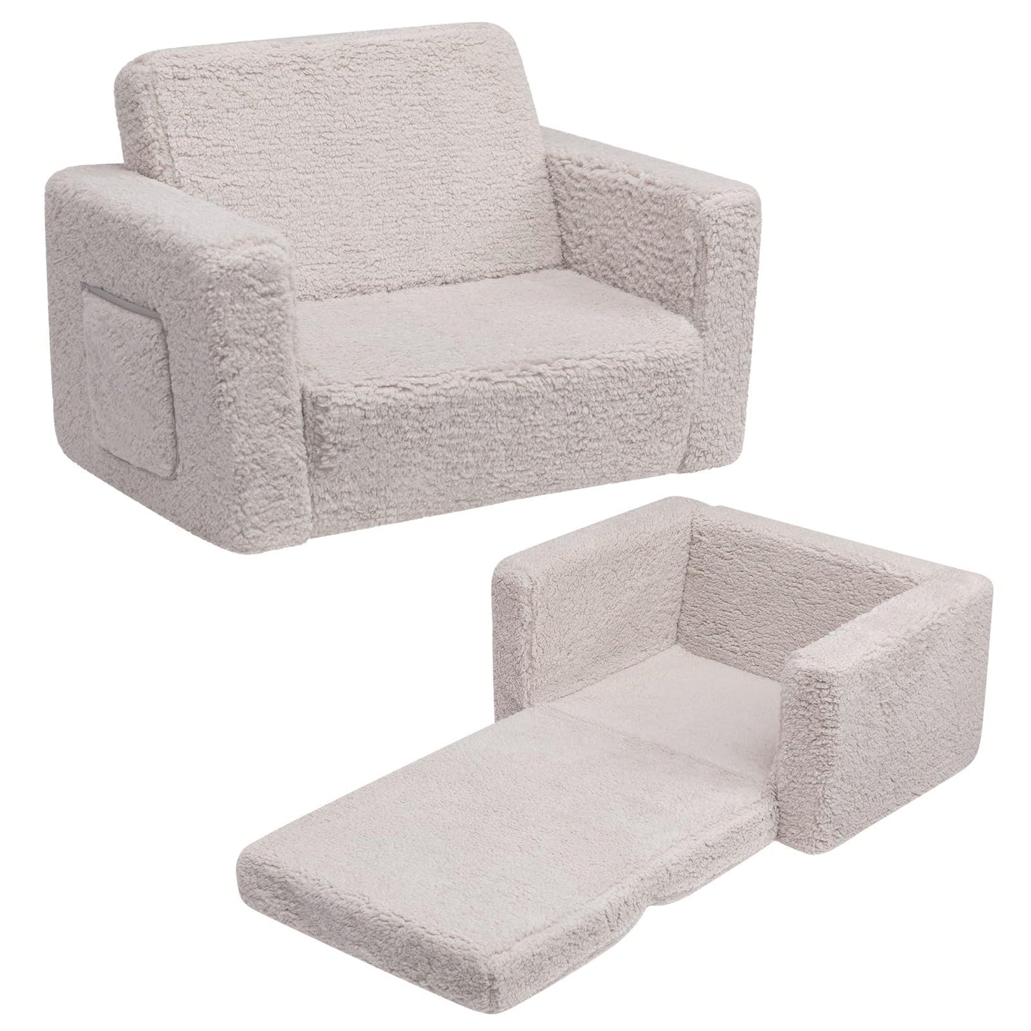ALIMORDEN Kids Couch, 2-in-1 Fold Out Toddler Chair & Snuggly Foam Lounger Seat, Removable Washable Cover - Soft Reading Couch, Ideal Gift for for Boys and Girls, Light Grey