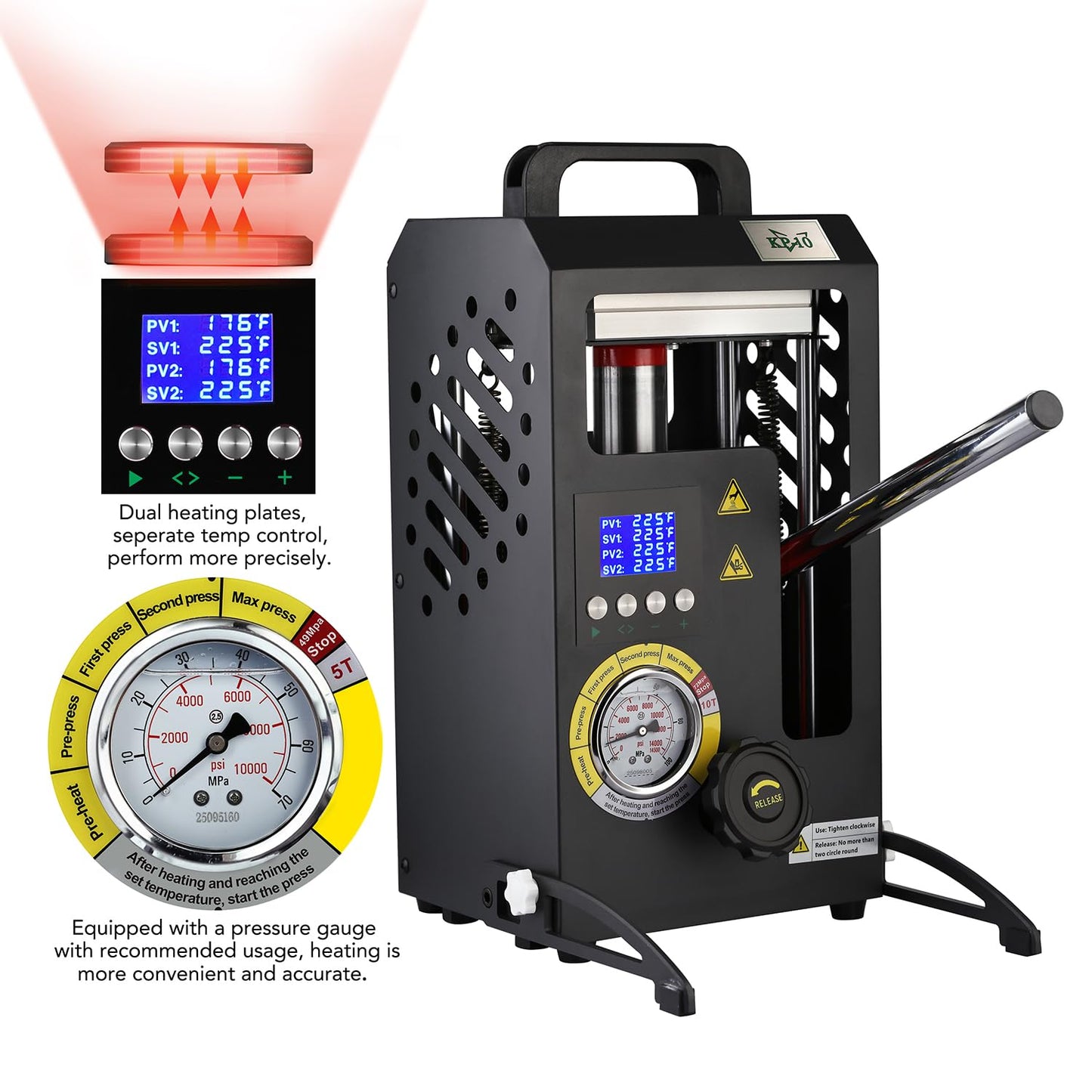 5 Tons Heat Press Machine with 4.7" X 4.1" Dual Heated Plates Manual Press with LCD Digital Display Screen & Precise Pressure Gauge 110V/220V