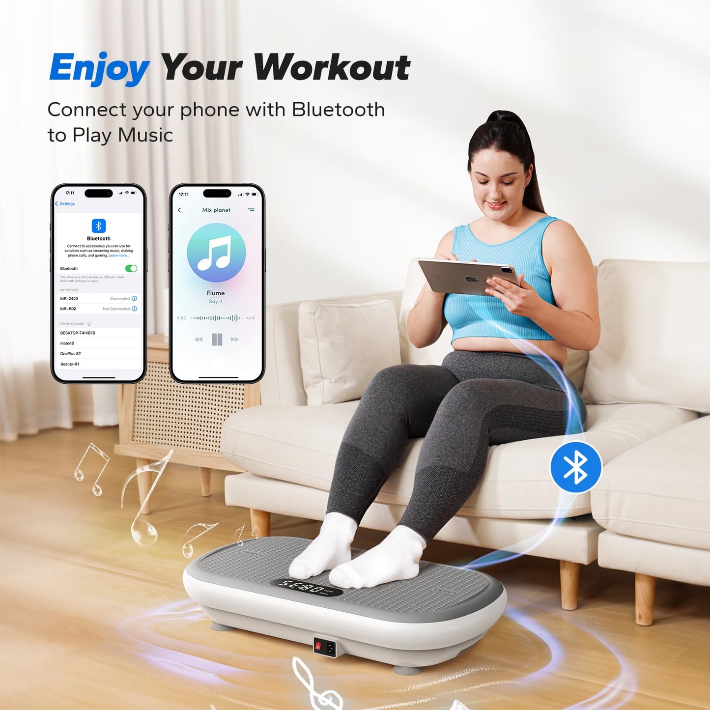 MERACH Vibration Plate Exercise Machine, Vibration Plate 440 Lbs Capacity, Bluetooth and Silicone Pedal, Stimulate Deep Fat, Vibration Plate for Lymphatic Drainage, Vibrating for Weight Loss (White)