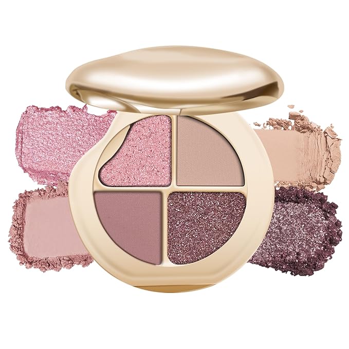 KYDA 4 Colors Eyeshadow Palette, Neutral Brown Matte Eyeshadow, Pearl Metallic Glitter Mini Makeup Palette, High Pigmented Eyes Shadow for Old Women, Smoky Brown