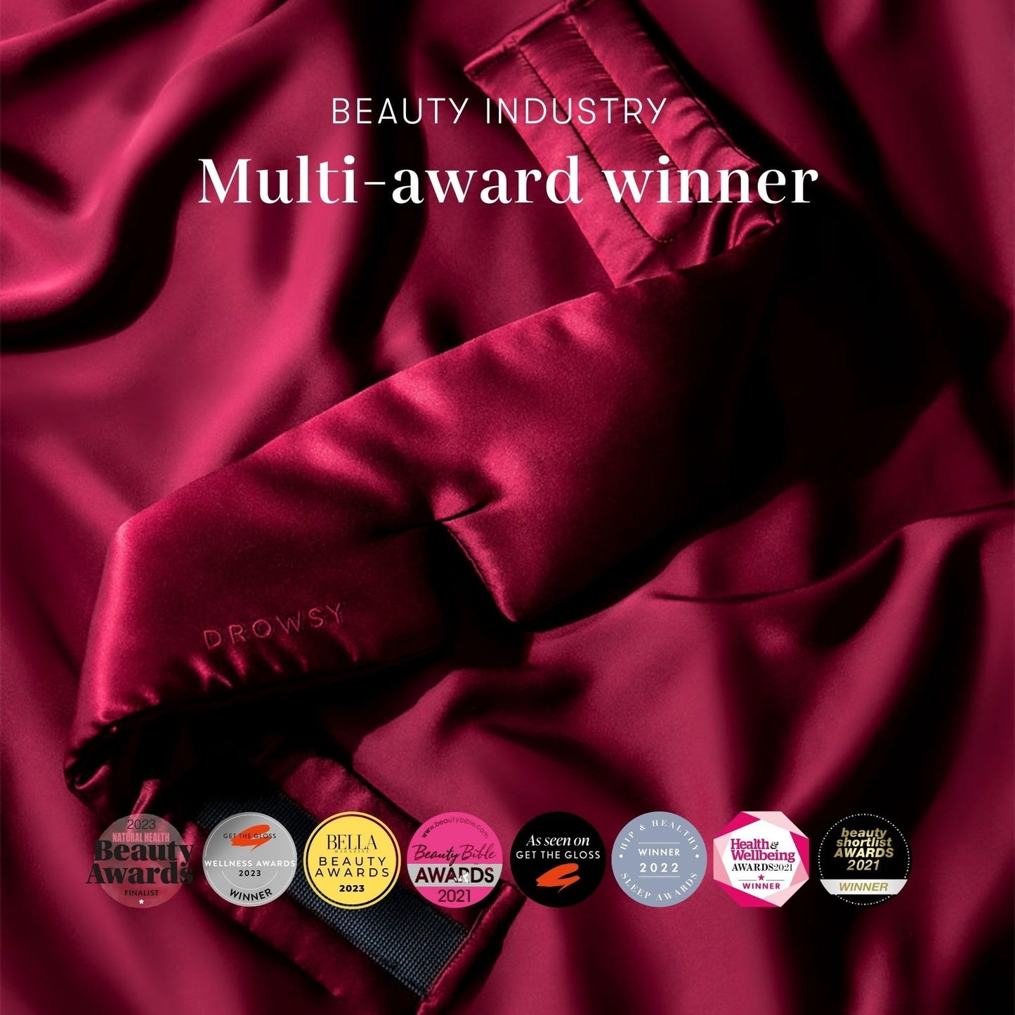 DROWSY Silk Sleep Mask - Face-Hugging, Padded Cocoon for Luxury Sleep in Total Darkness - 100% Pure Mulberry Silk (La Vie En Rouge)