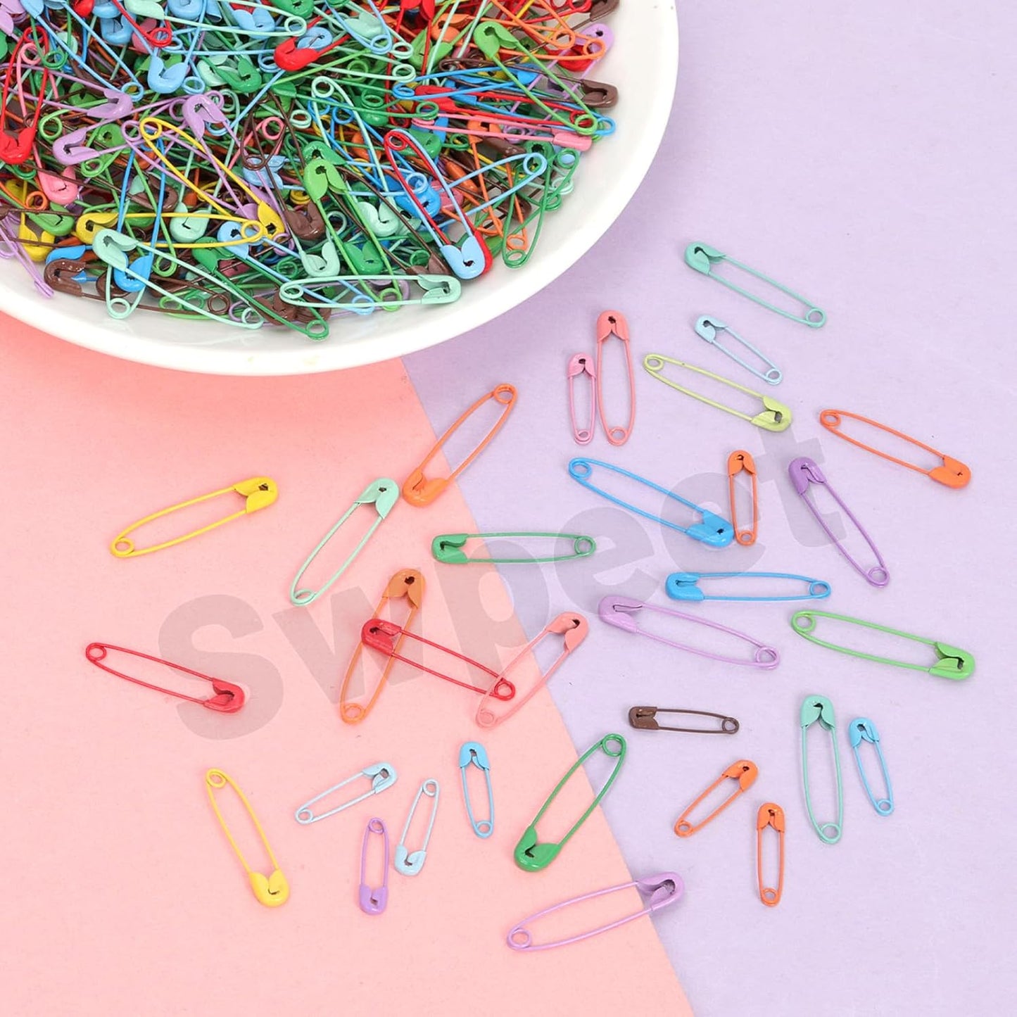 Swpeet 440Pcs 19mm/0.75 Inch Colorful Safety Pins Assortment Kit, Rust Resistant Steel Small Safety Pin Kit with Clear Case, Mini Safety Pins for Sewing, Clothes, Craft Arts