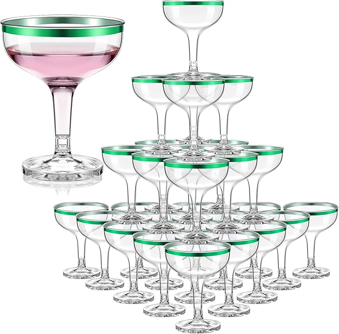 Zopeal 30 Pcs St. Patrick's Day Plastic Martini Glasses Bulk 5 oz Green Margarita Cocktail Champagne Tower Coupe Glasses D...