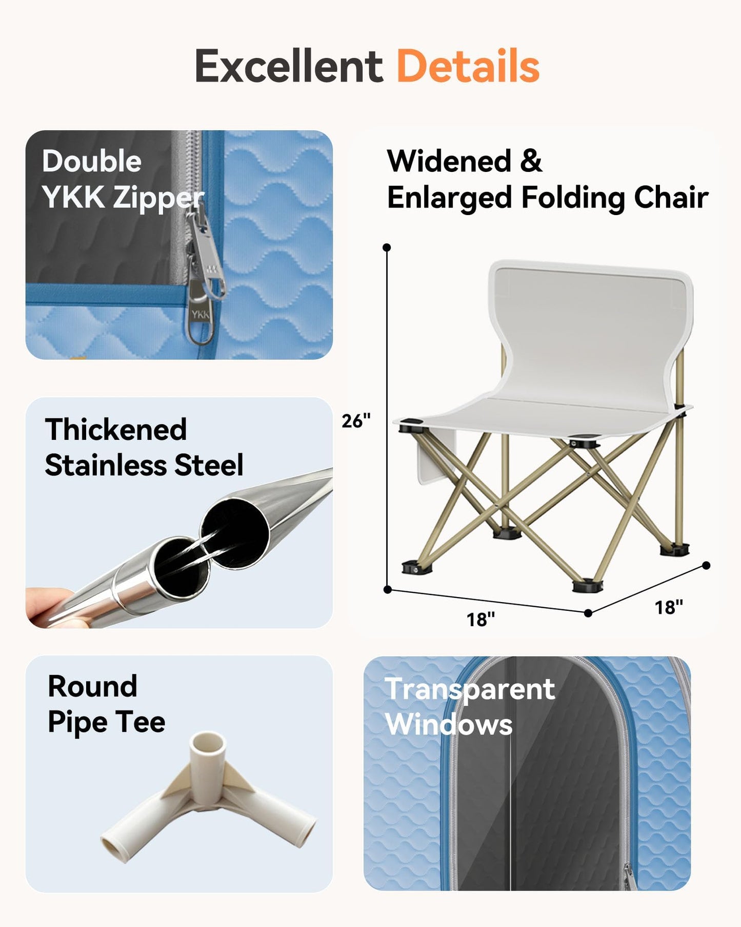 Portable Sauna for Home with 3L 1200W Steamer, Big Folding Chair, 99 Mins Timer, 9 Levels, Pernoanl Steam Sauna Tent Dual YKK Zippers for Home Spa Detoxification, 32' x32' x 71' (Light Blue)
