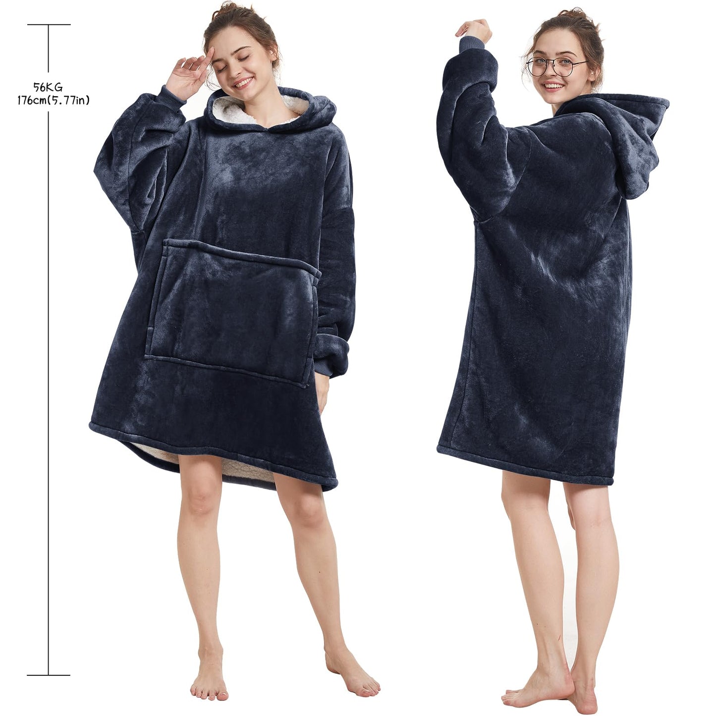 Aemilas Wearable Blanket Hoodie - Sherpa Fleece Blanket Sweatshirt as Gifts for Mom Women Men Boyfriend Girls, Cozy Hooded Blanket with Giant Pocket(Charcoal Grey)