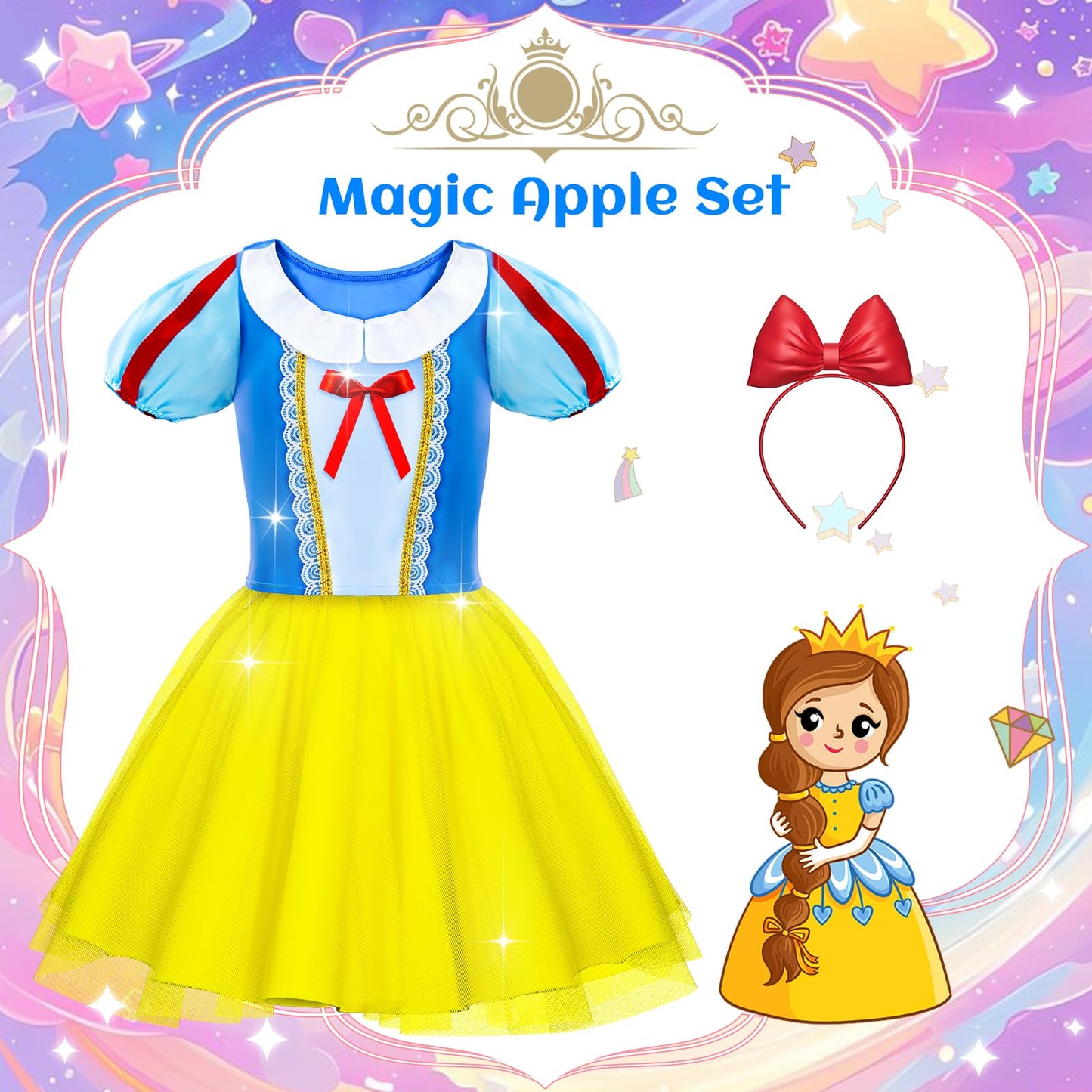 Princess Dress Up for Girls - Dress up Clothes for Toddler Girl, Princess Toys Christmas Birthday Gifts for 3 4 5 6 7 Little Girls