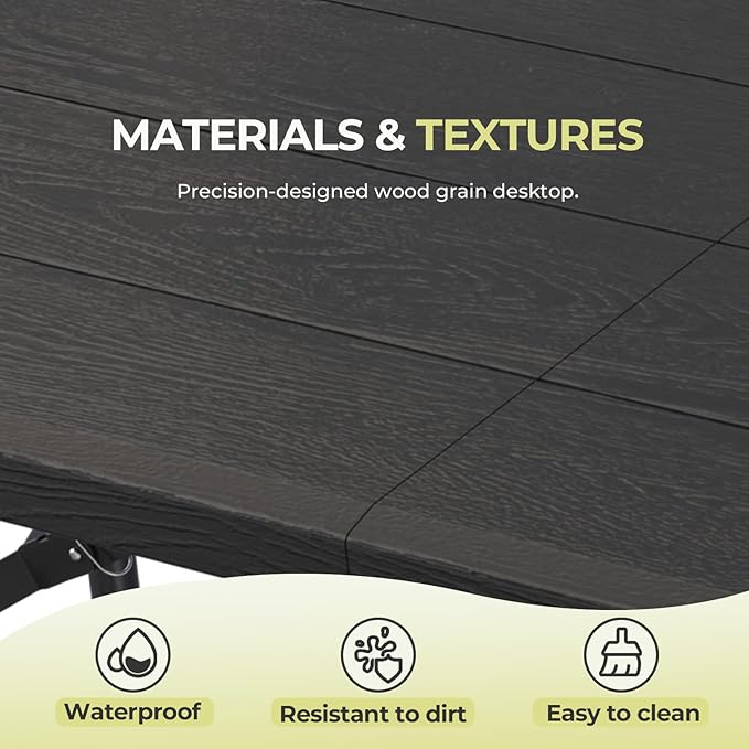 RootRise 4Ft Folding Table Adjustable Height Portable Folding Tables Heavy Duty 400 lbs Capacity, Wood Grain Tabletop for Working Meeting Parties, Picnic, Camping, Weddings, Garden Dining-Black (4FT)