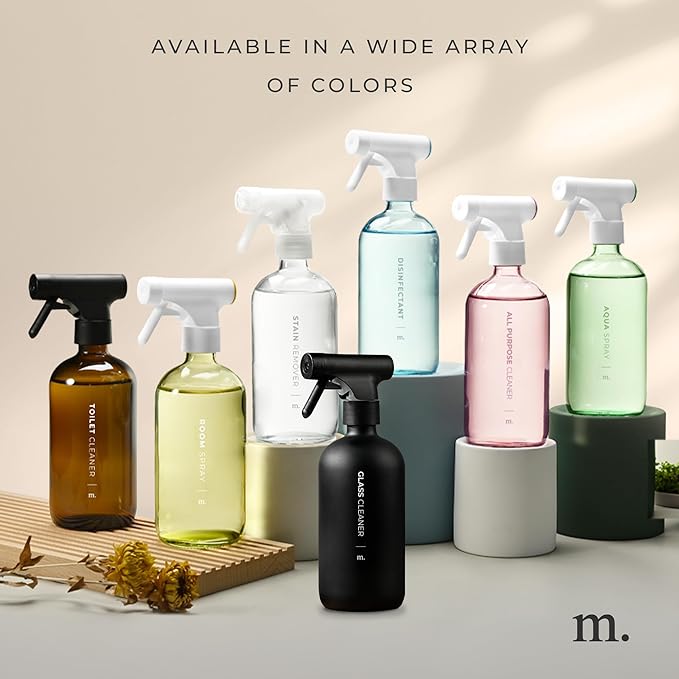 MaisoNovo Glass Spray Bottles for Cleaning - 16.9 fl oz Clear x 2 with 16 Labels