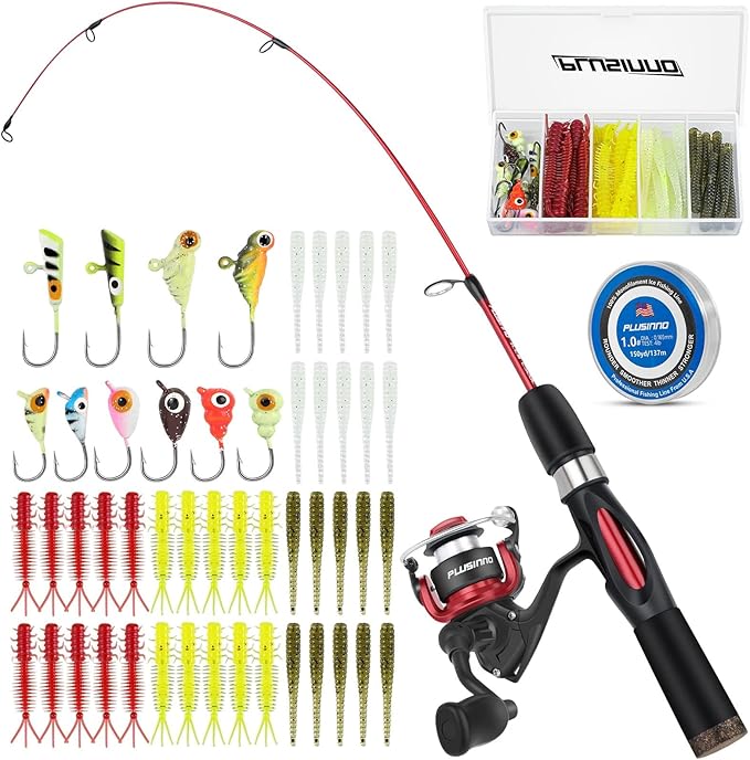 PLUSINNO Ultralight Ice Fishing Rod and Reel Combo, 25”/26”/27”/28” Sensitive Ice Fishing Pole Ice Fishing Gear for Walley...