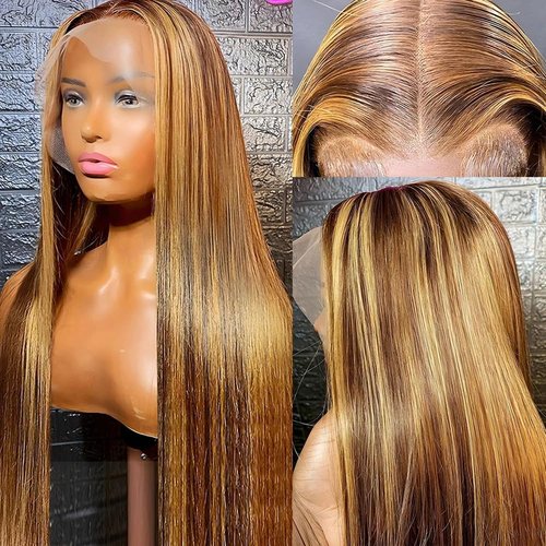 Kineko Honey Blonde Wig Human Hair 13x4 Straight Lace Front Wigs Human Hair Ombre Highlight Honey Blonde HD Lace Front Wig Human Full Frontal Glueless Wigs Human Hair Pre Plucked P427 Colored 20Inch