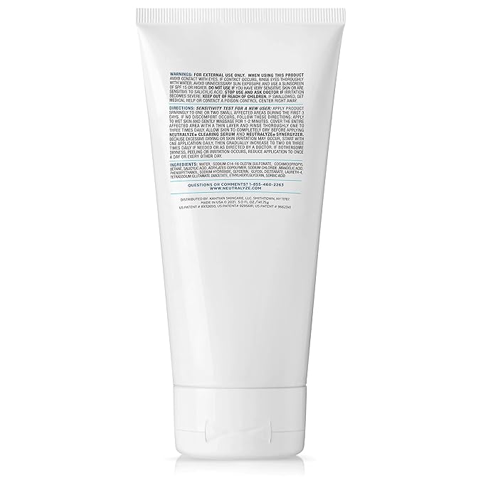 Neutralyze Acne Wash for Face with 2% Mandelic Acid & 2% Salicylic Acid - Professional Grade, A.H.A. + B.H.A. Facial Cleanser for Acne Prone Skin (90+ Day)