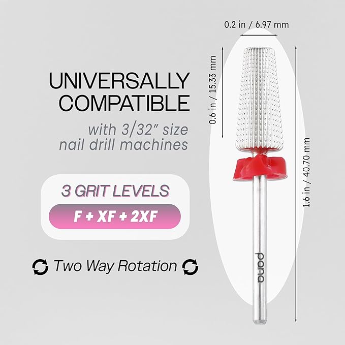 PANA Nail Carbide 5 in 1 Bit - Two Way Rotate use for Both Left and Right Handed - Fast Remove Acrylic or Hard Gel - 3/32" Shank - Manicure, Nail Art, Drill Machine (Fine - F, Silver)