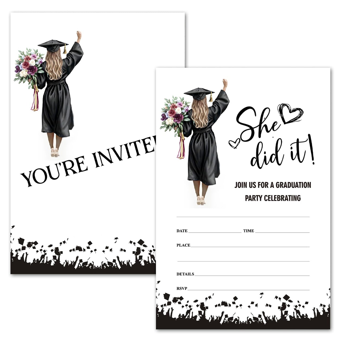 ZSHFMY Graduation Party Invitations, She Did It Graduation Invitation Card, 20 Invitation With Envelopes, Grad Party Announcement Invite Cards For High School University -Invite03