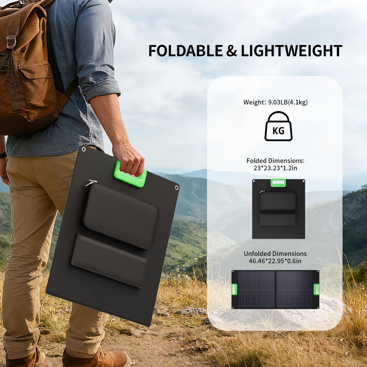100W Portable Solar Panel for Power Station Generator, 23.5% High Efficiency ETFE 18V Foldable Solar Charger for Outdoor Camping RV Offgrid
