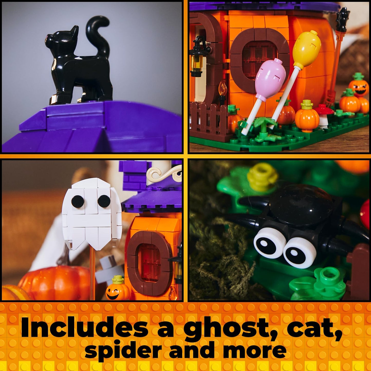 Halloween Pumpkin House Building Kit, Whimsical Halloween Building Set Décor with Adorable Ghost and Pumpkin Toys, Cute Halloween Party Gift, Halloween Building Bricks Compatible with Lego
