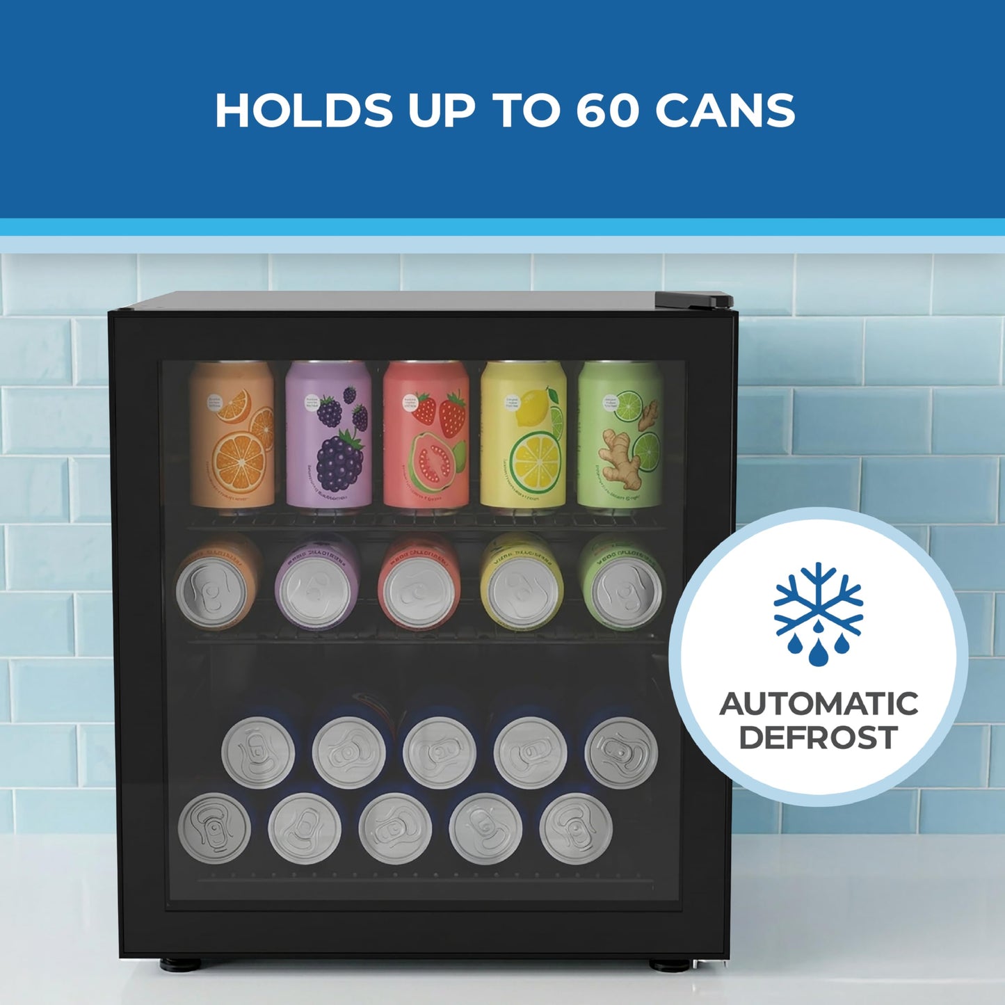 Avanti 60-Can Beverage Center Refrigerator with Glass Door, Adjustable Shelves, Full Range Temperature Control 32°F–50°F, Black
