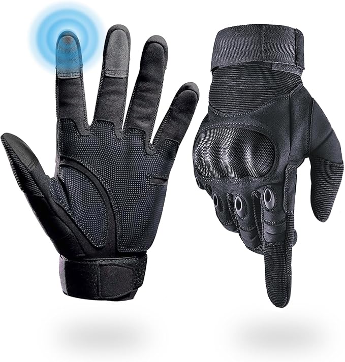Liovoras Tactical Gloves for Men, Shooting & Motorcycle Gloves with Hard Shell Knuckle Protection & Leather Palm for Airso...