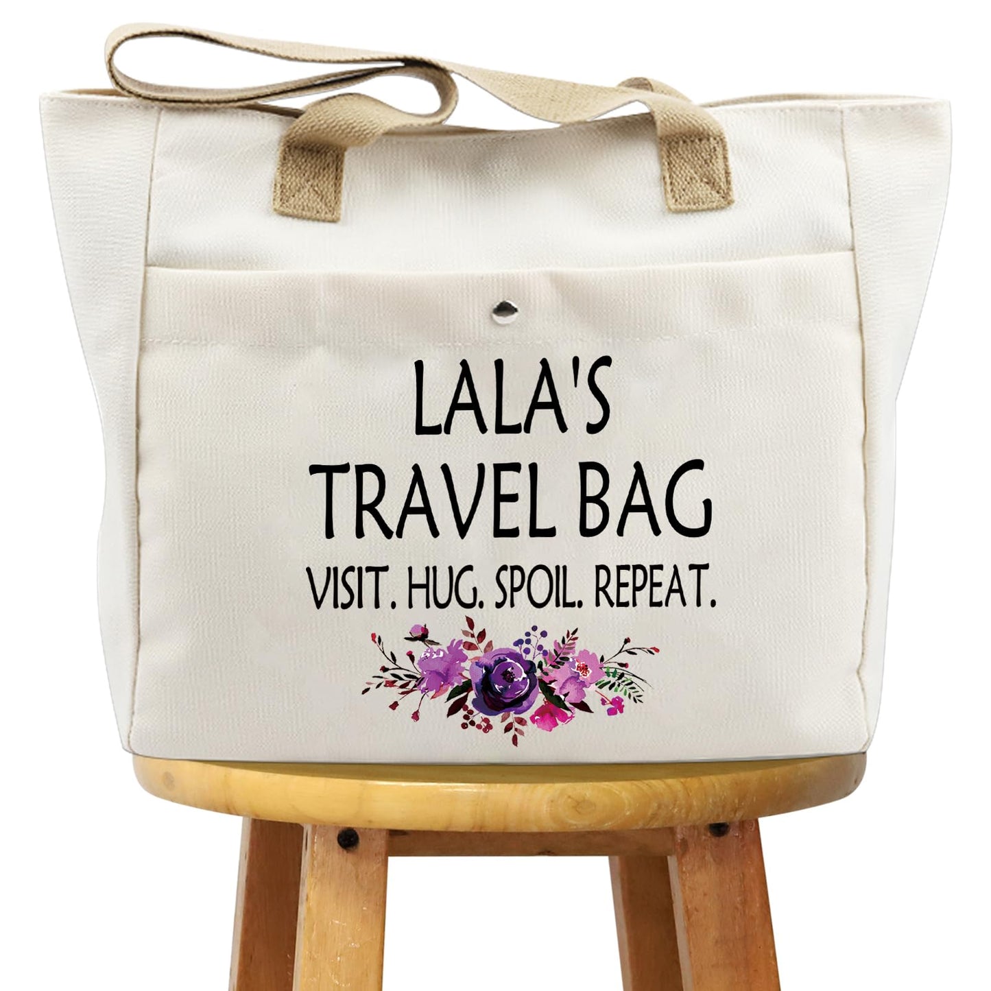 WCGXKO Lala Gift Best Lala Gift Lala Birthday Gift Lala’s Travel Bag Visit Hug Spoil Repeat Tote Bag (LALA TB), Large