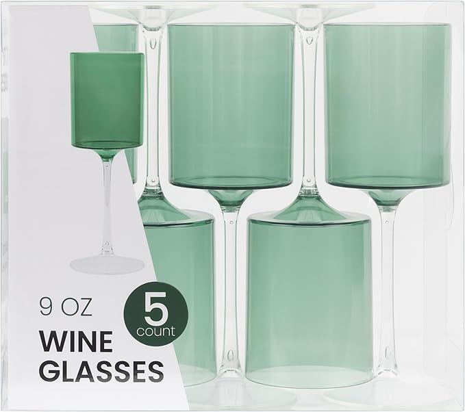 PLASTICPRO 10 Pack Plastic Wine Goblets 9 oz Two Tone Elegant Disposable Wine Glasses with Stem Reusable Hard Plastic Drin...