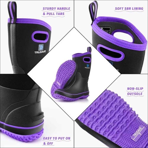 Trudave Rubber Boots for Women, Mid Calf Rain Boots, Womens Waterproof Boots, Neoprene Insulated Outdoor Work Mud Boots for Hunting Farming Gardening Fishing, Purple, Size 10