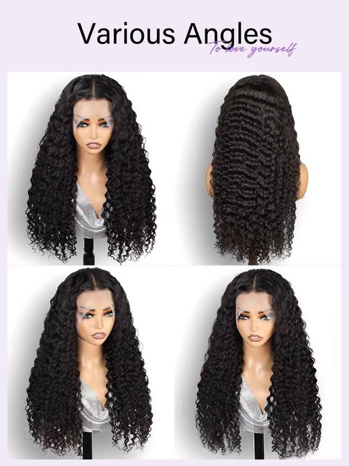 utodoo 20 Inch 13x6 Deep Wave Lace Front Wigs Human Hair Wig for Women 12A 200% Density HD Lace Front Wigs Human Hair Pre Plucked with Baby Hair Natural Black