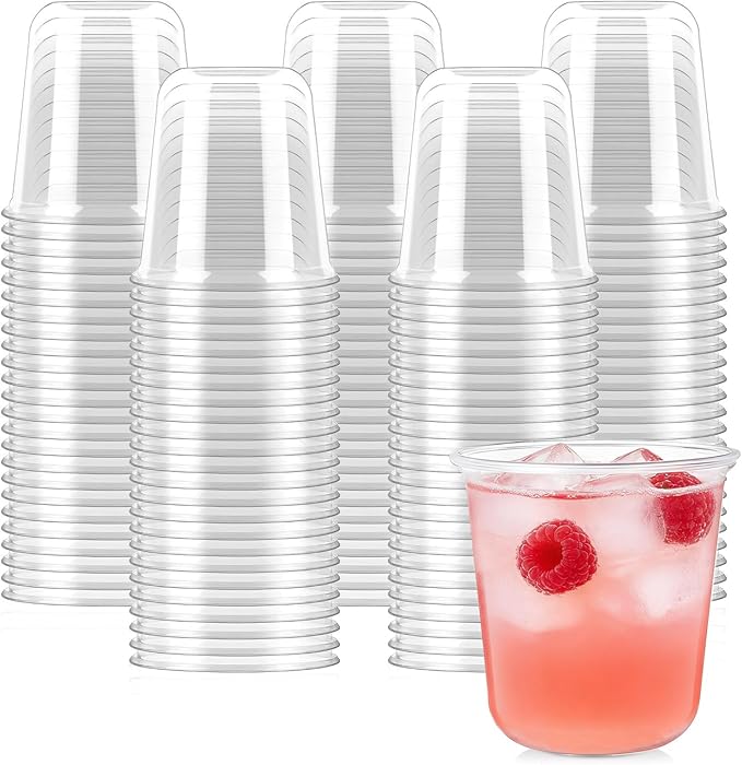 Jycnolm 100 Pcs Disposable Stemless Glasses 12 Oz Plastic Wine Glasses Cocktail Clear Party Cups for Meeting, Wedding, Bir...