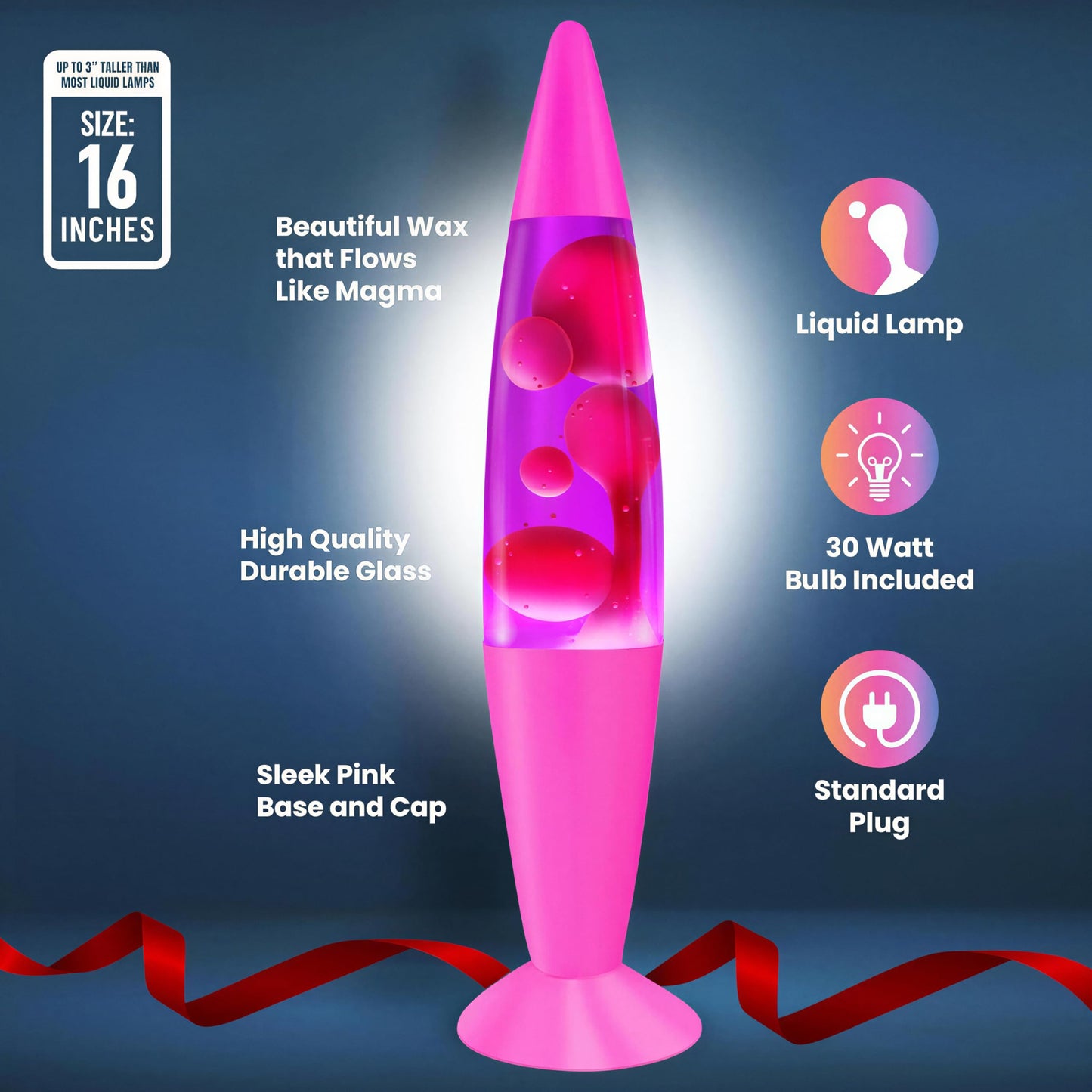 JAMBO 16" Beautiful Lamp- Purple with Pink Wax, Relaxing Liquid Light, Night Light Nightlight, Home Decor Living Room Office Bedroom Lamp for Adults Teens Kids, Magma Motion
