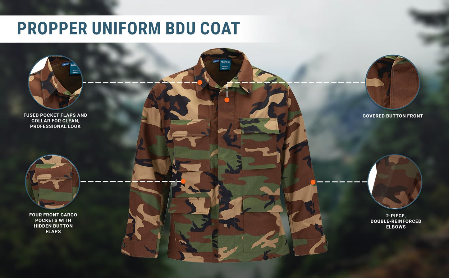 Propper Men's F545455-Men's BDU Coat, Woodland, X-Large Regular