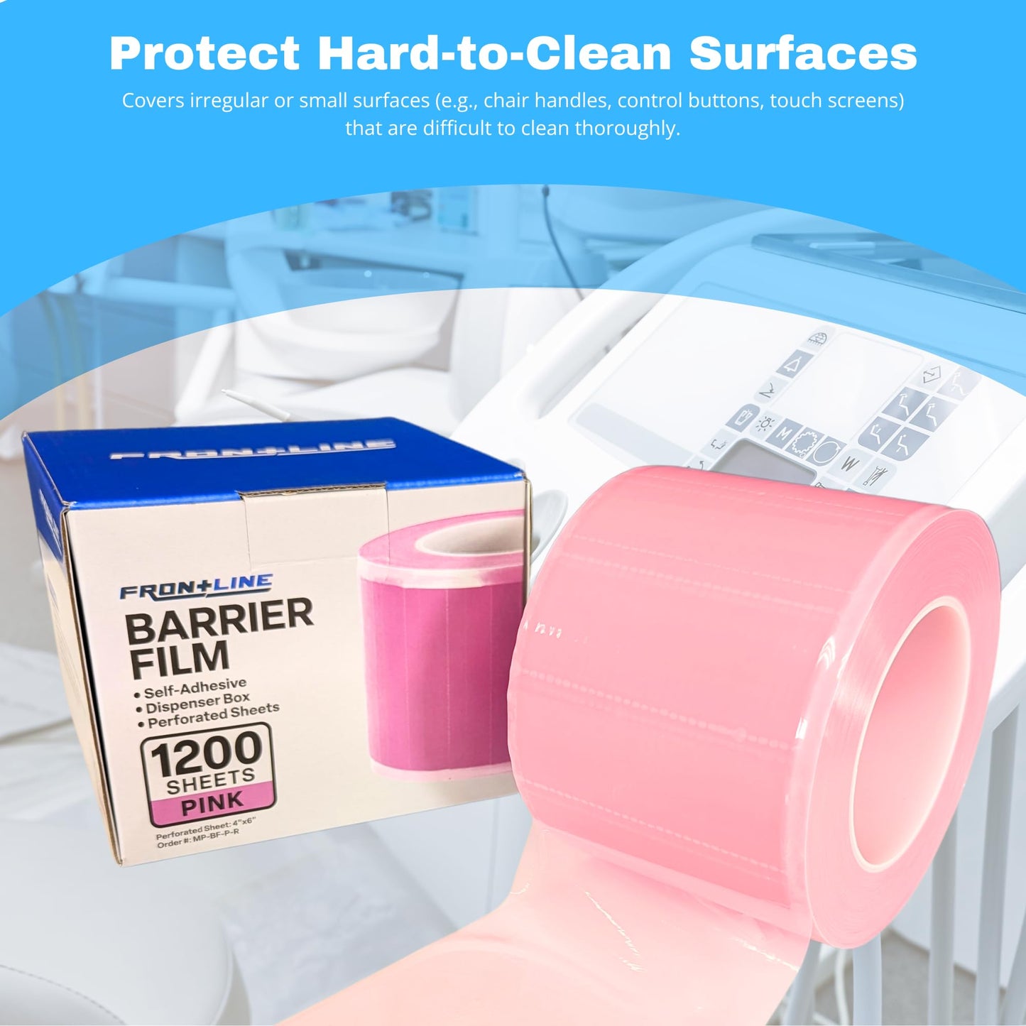 Frontline Dental Barrier Film Roll 4" x 6" Medical Grade Surface Protection Easy Peel Residue Free Tape with 1200 Perforated Sheets for Dental, Medical, Tattoo, and Beauty (Pink)