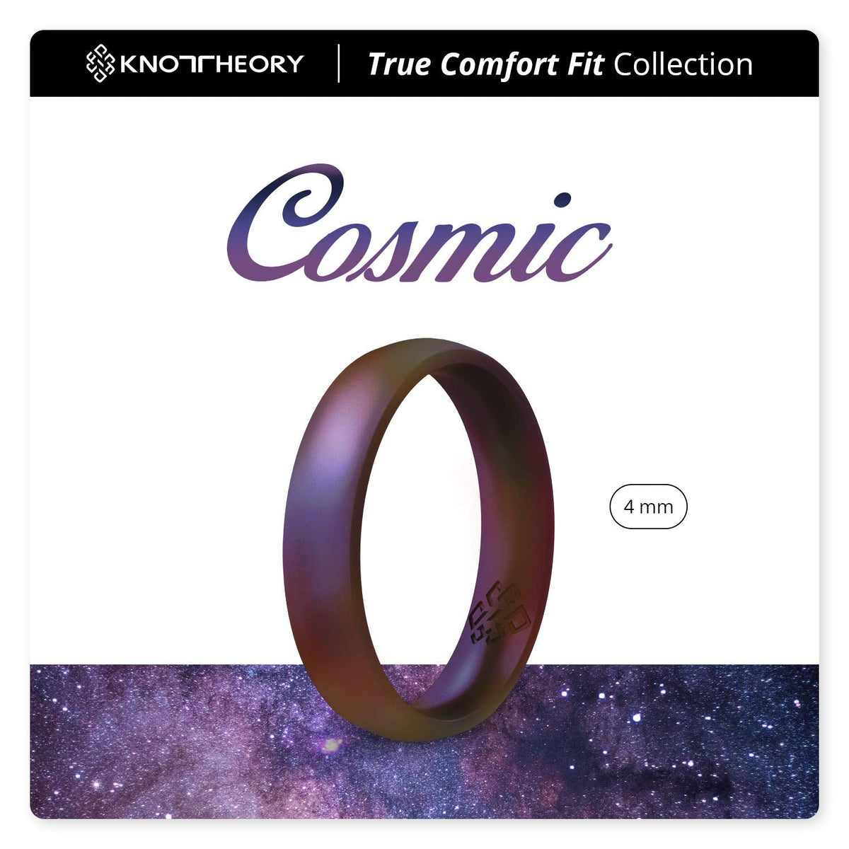 Knot Theory Cosmic Purple Silicone Ring for Men Women - Breathable Comfort Fit 6mm Wedding Band Size 10