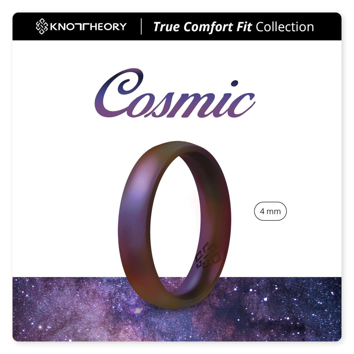 Knot Theory Cosmic Silicone Ring for Women - Breathable Comfort Fit 4mm Wedding Band Size 13 February Birthstone