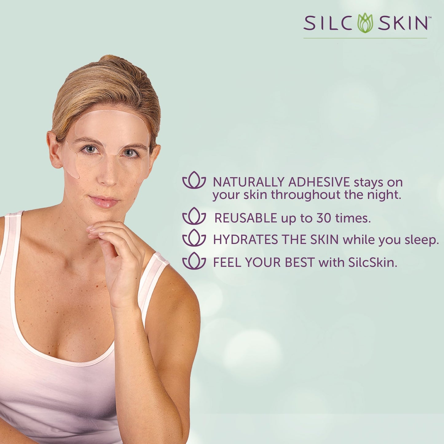 SilcSkin Facial Pad - Multi-Area Set Reusable Pads - Self-Adhesive Silicone Facial Patches - Wrinkle Patches for Eyes - 4 Reusab