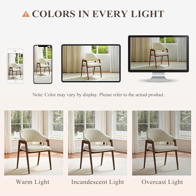 MALOL Wooden Dining Chairs Set of 4, Modern Fabric Upholstered Dining Room Chair, Kitchen Side Chairs, Farmhouse Dinner Chair with Curved Open Back for Kitchen, Beige