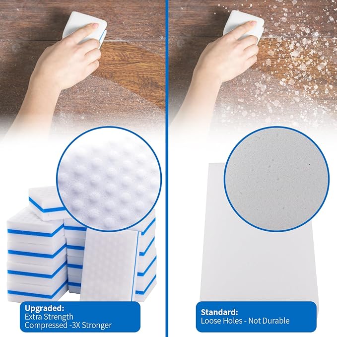M. Neat Upgrade Melamine Sponge, 100 Pack Extra Thick More Lasting 3X Density Premium Magic Sponge Eraser, Multi Surface Power Scrubber Foam Stain and Mark Removal Cleaning Pads